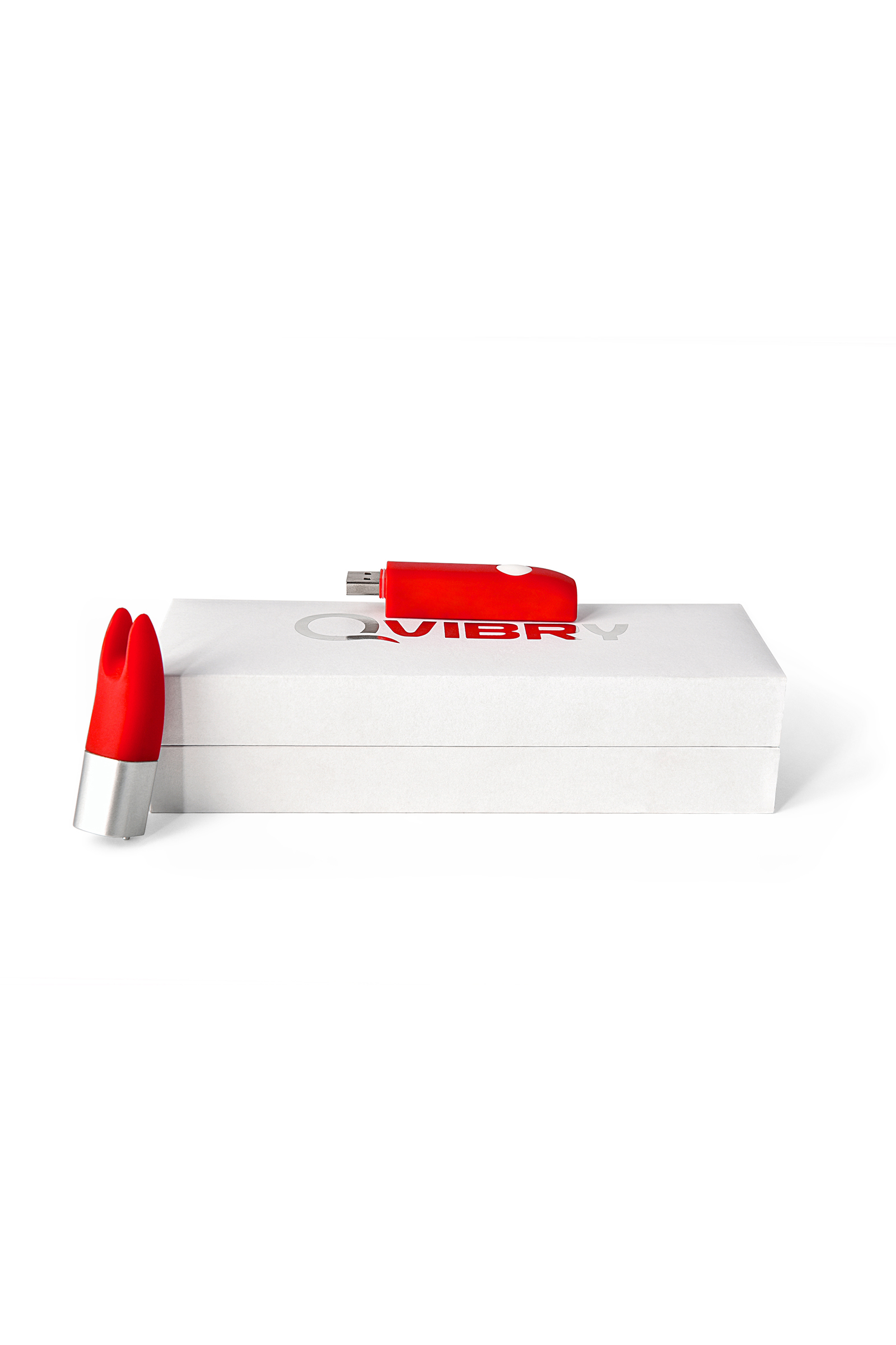 Вибратор клиторальный Qvibry 4Gb USB памяти, силикон, красный, 12 см. Фото N6