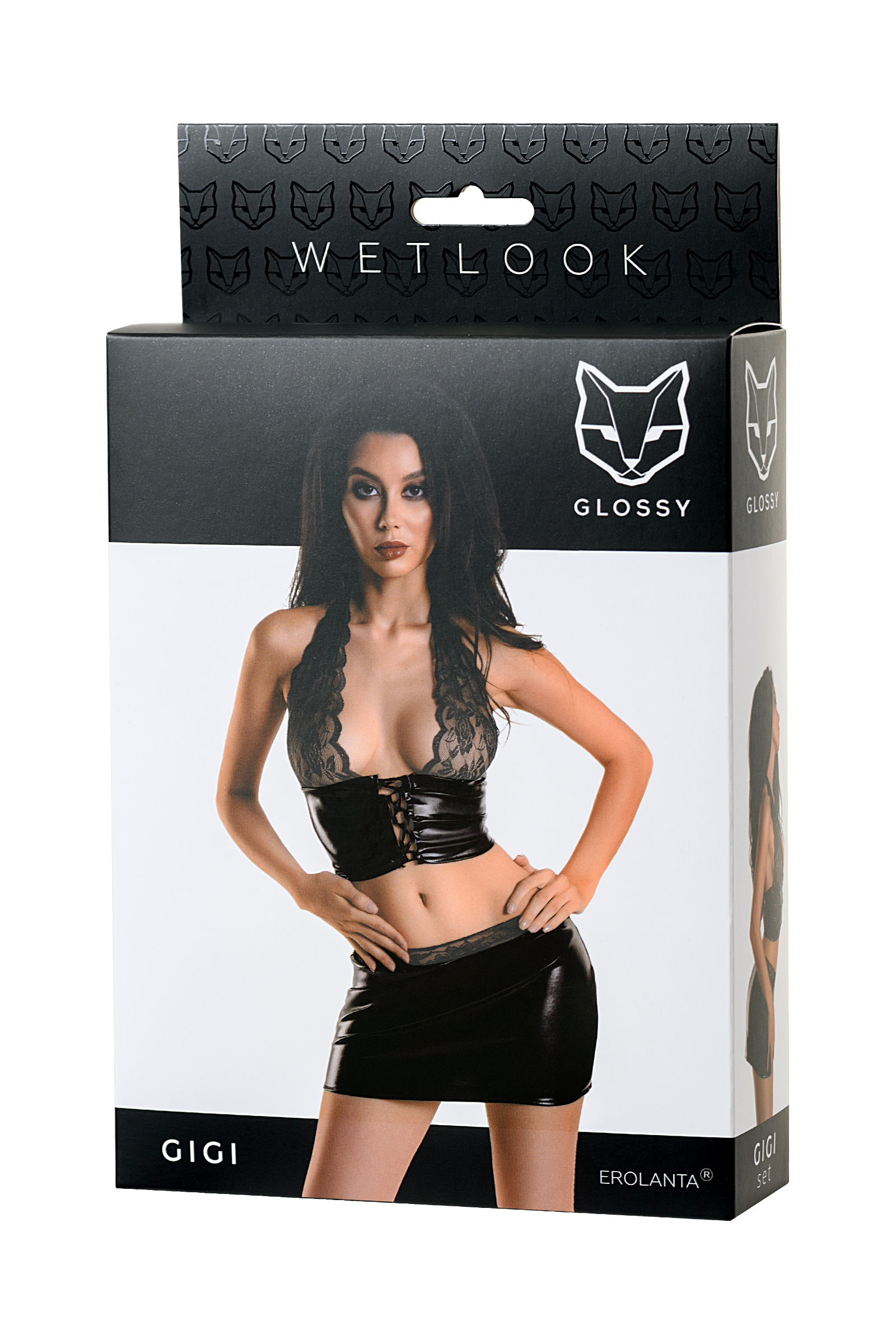 Комплект Glossy Gigi из материала Wetlook, черный, L. Фото N5