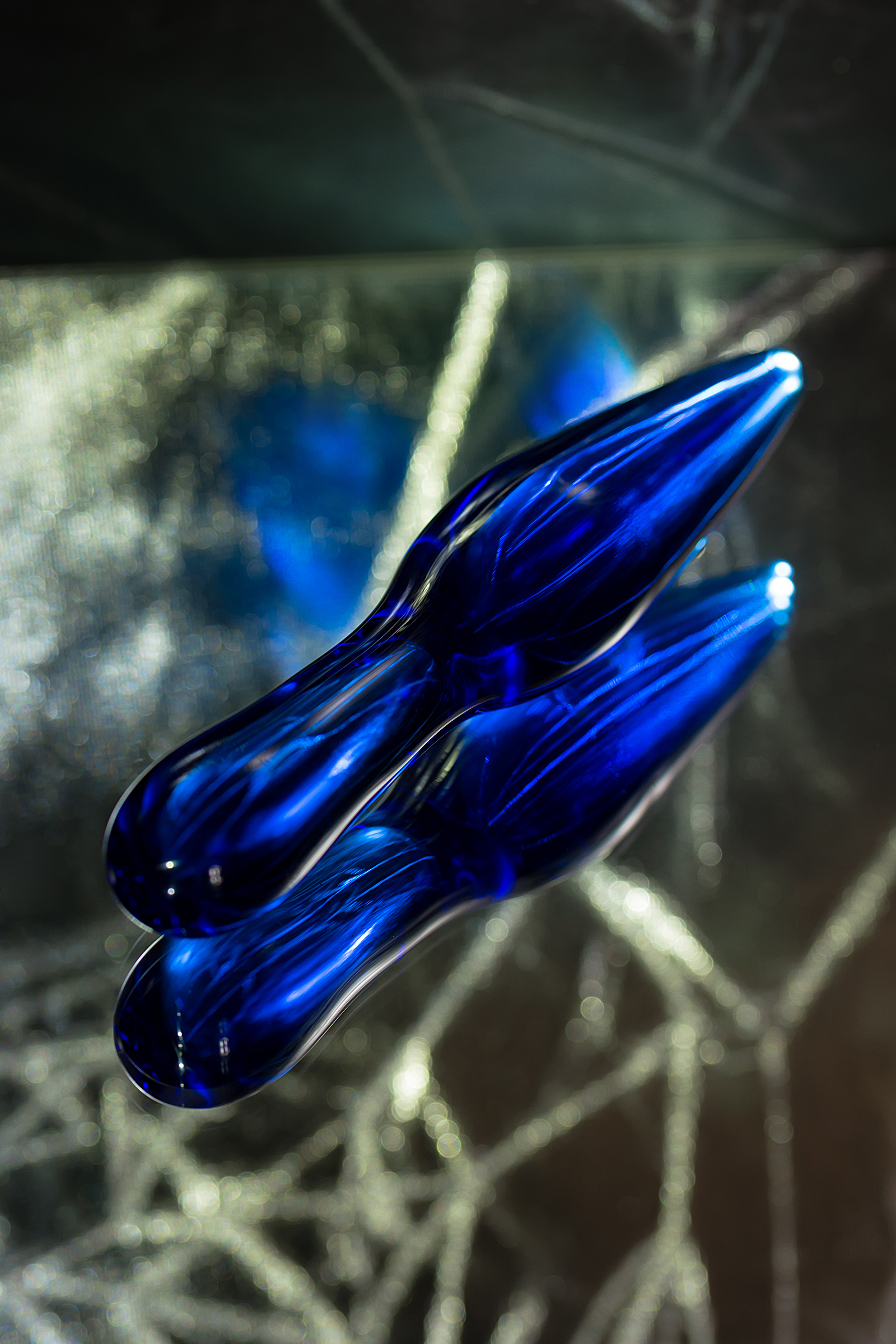 Двусторонний фаллоимитатор Sexus Glass, стекло, синий, 17,5 см. Фото N7