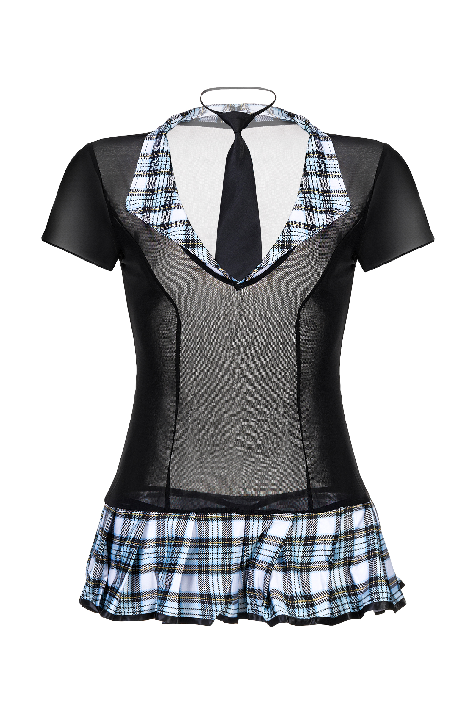Костюм школьницы Candy Girl Micki (топ, галстук, стринги), черно-синий, OS. Фото N8